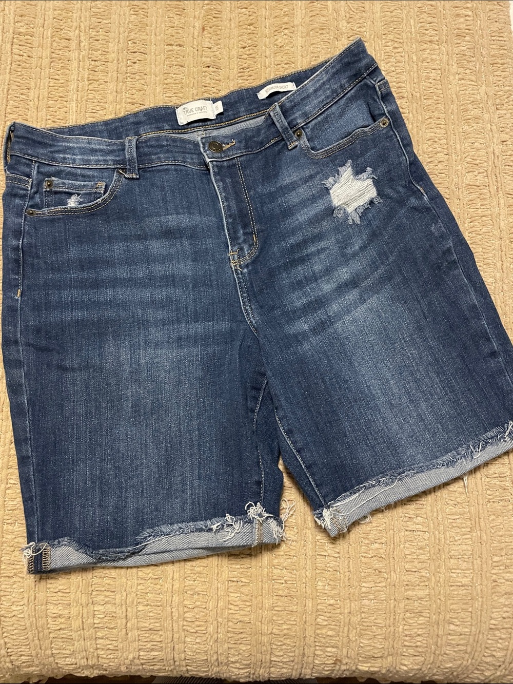 True Craft Dark Blue Distressed Denim Shorts